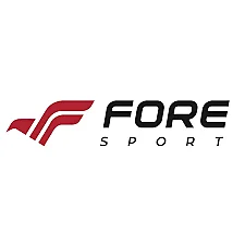The image displays the logo of "FORE SPORT," written in capital letters. The font is modern and sans-serif, with "FORE" in black and "SPORT" in a lighter grey, emphasizing the word "FORE." To the left of the text is a stylized emblem resembling a red, italic 'F' with a wing-like extension from its middle bar, suggesting speed or movement. This logo likely represents a sports-related brand, with the design conveying a sense of dynamism and performance. The background of the image is white, creating a clean and simple aesthetic.
